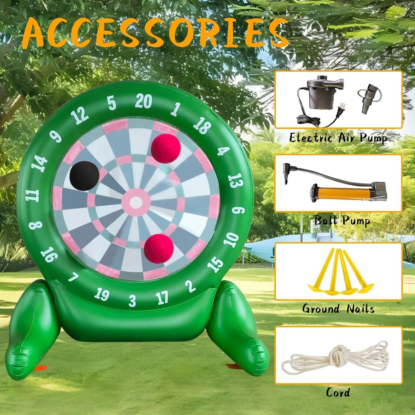 6Ft Tall Giant Kick Darts Games Inflatable Giant Kick Darts Games,Jumbo Outdoor Soccer Green Target Dartboard with Soccer Balls and Air Pump for Sports
