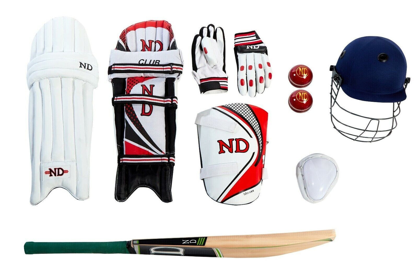 ND CLUB Cricket Kit 11Pc Set Bat Ball Pad Leg Guard Glove Boys Youths Junior UK