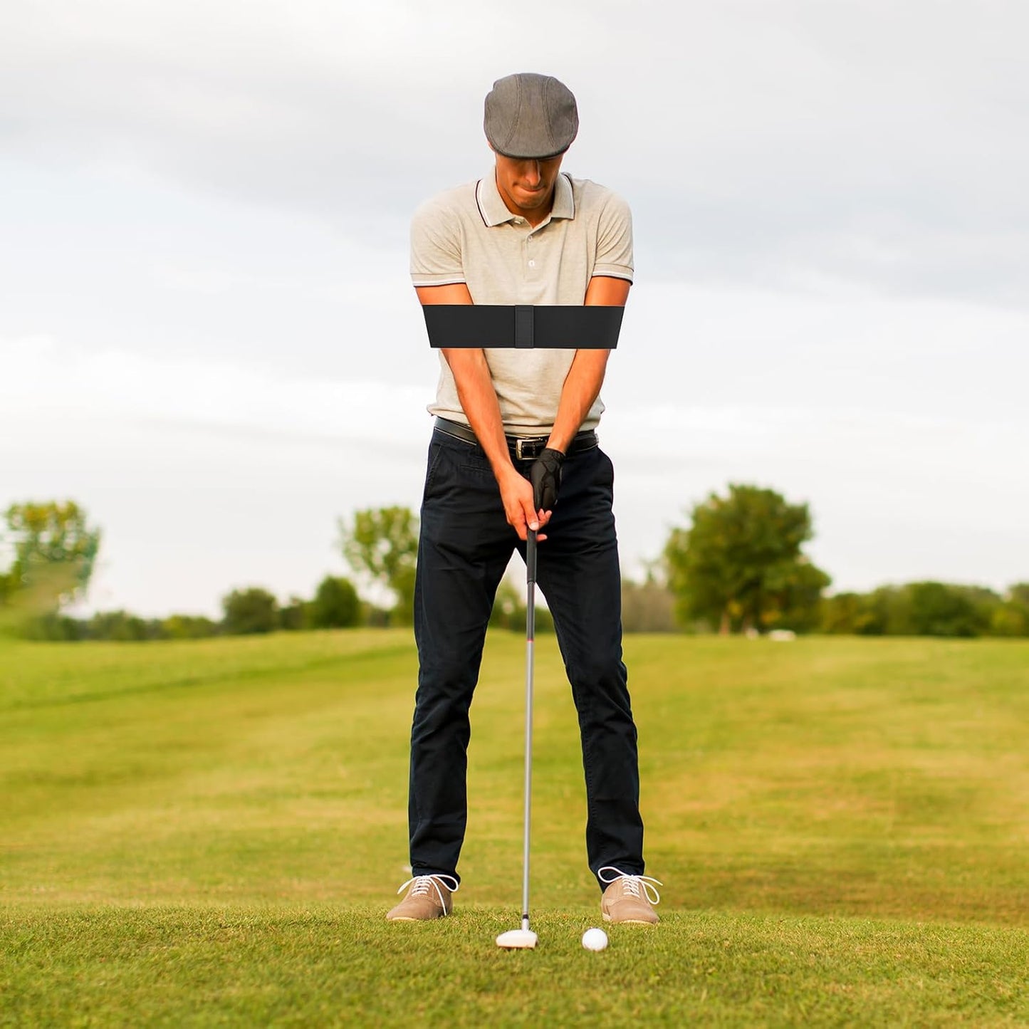 Grip Trainer Attachment & Swing Correcting Arm Band - Ultimate Black Golf Training Combo for Perfect Hand Positioning and Improved Swing Mechanics