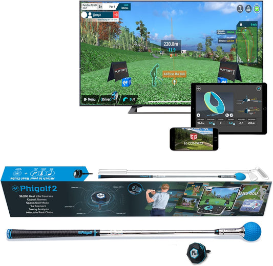 Transform Your Golf Game with the 2 Home Golf Game Simulator - Interactive Fun with Motion Sensor & Swing Stick for Any Space - Explore 38,000+ Courses on Android, iOS & E6 Connect!