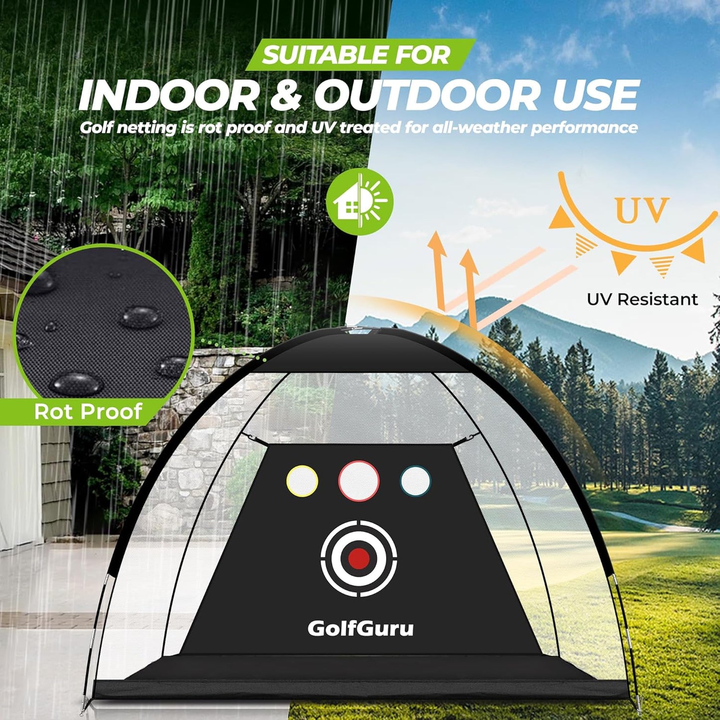 Golf Net, 10X7Ft All in 1 Golf Practice Net with XL Tri-Turf Golf Mat, Impact Target, 10 Golf Balls, 7 Golf Tees, 2 Rubber Golf Tees, Carry Bag, Golf Net for Backyard Driving Chipping Indoor