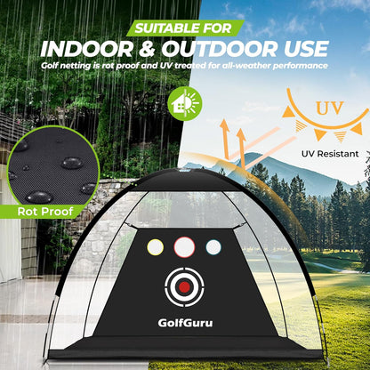 Golf Net, 10X7Ft All in 1 Golf Practice Net with XL Tri-Turf Golf Mat, Impact Target, 10 Golf Balls, 7 Golf Tees, 2 Rubber Golf Tees, Carry Bag, Golf Net for Backyard Driving Chipping Indoor