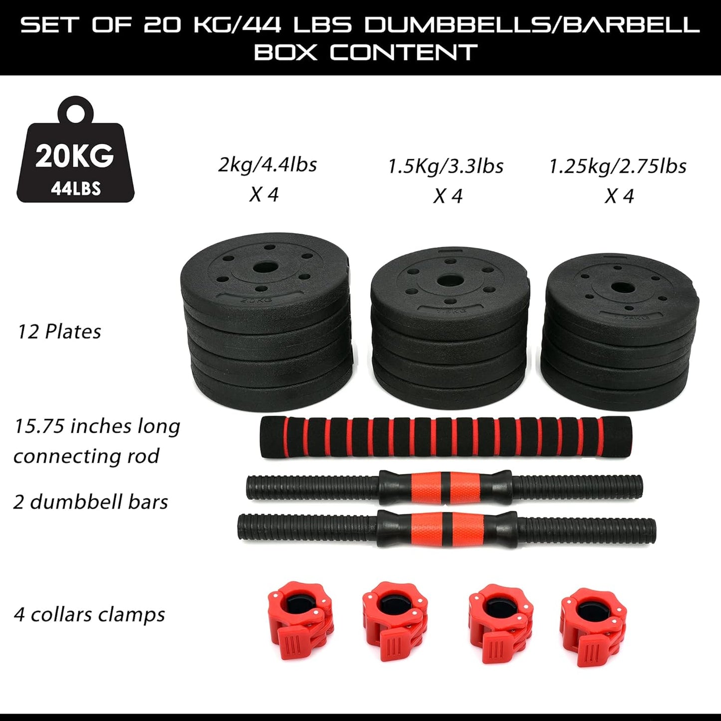 Adjustable Dumbbells Set - 33Lbs, 44Lbs, 66Lbs Weights with Barbell Connecting Rod - Weight Set for Home Gym