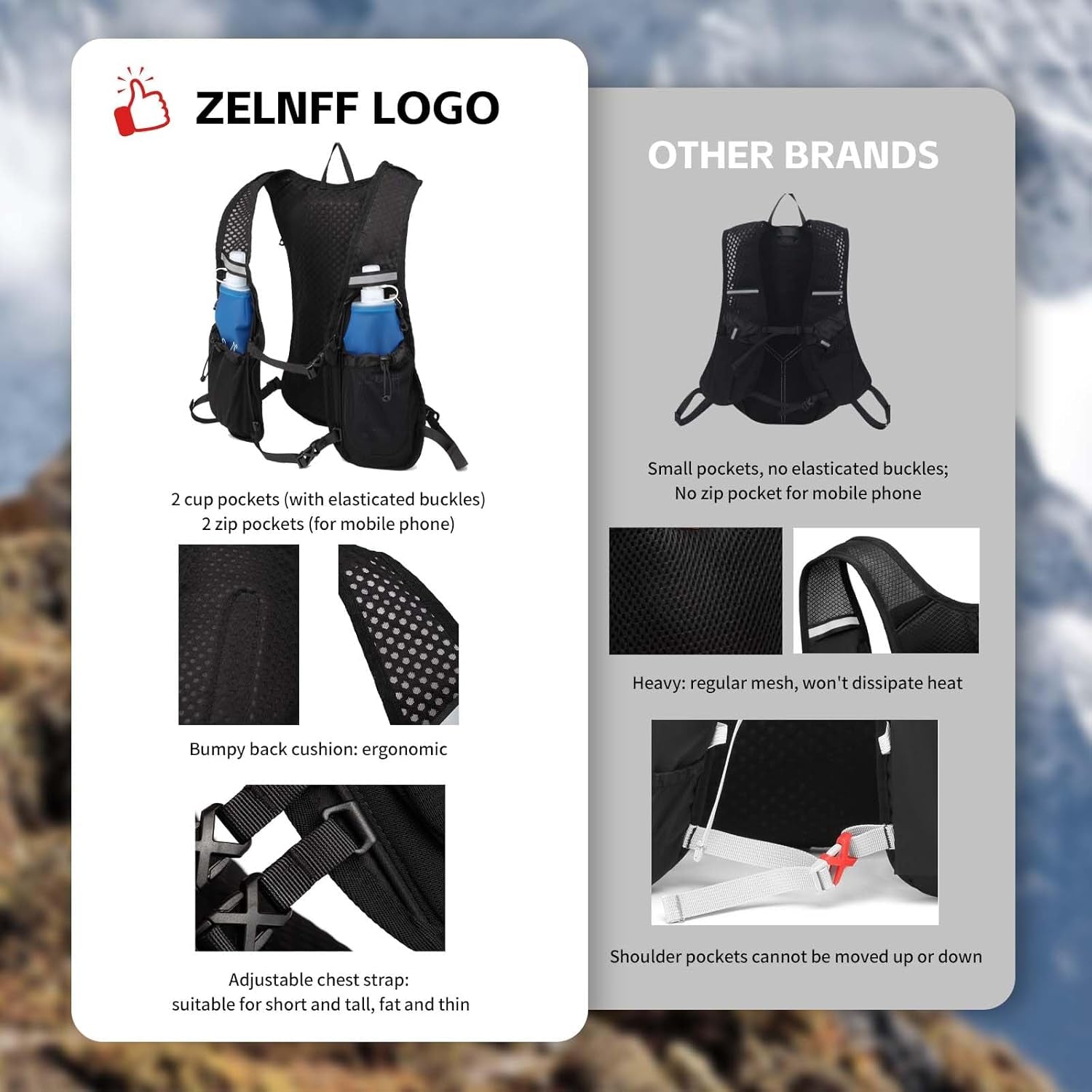 Hydration Backpack with 2L Bladder, Lightweight Running Vest for Cycling, Biking - Men and Women