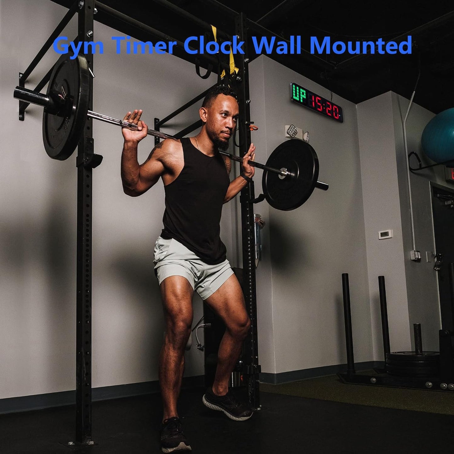 Gym Timer - Large Digital Gym Clock Wall with Interval Time Progress Bar, Countdown/Up Stopwatch, Remote Control for Home Gym Garage Boxing Crossfit