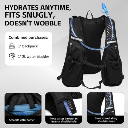 Hydration Backpack with 2L Bladder, Lightweight Running Vest for Cycling, Biking - Men and Women