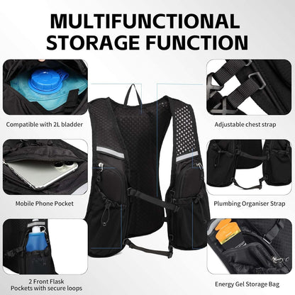 Hydration Backpack with 2L Bladder, Lightweight Running Vest for Cycling, Biking - Men and Women