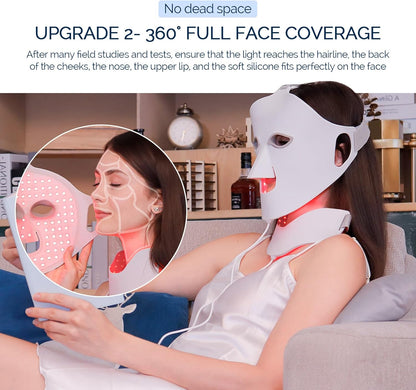 LED Face Light Therapy Mask with Remote Control, Red Light Therapy Mask for Face & Neck. Soft Silicone Beauty Device for Rejuvenation Skin Tightening Anti-Aging