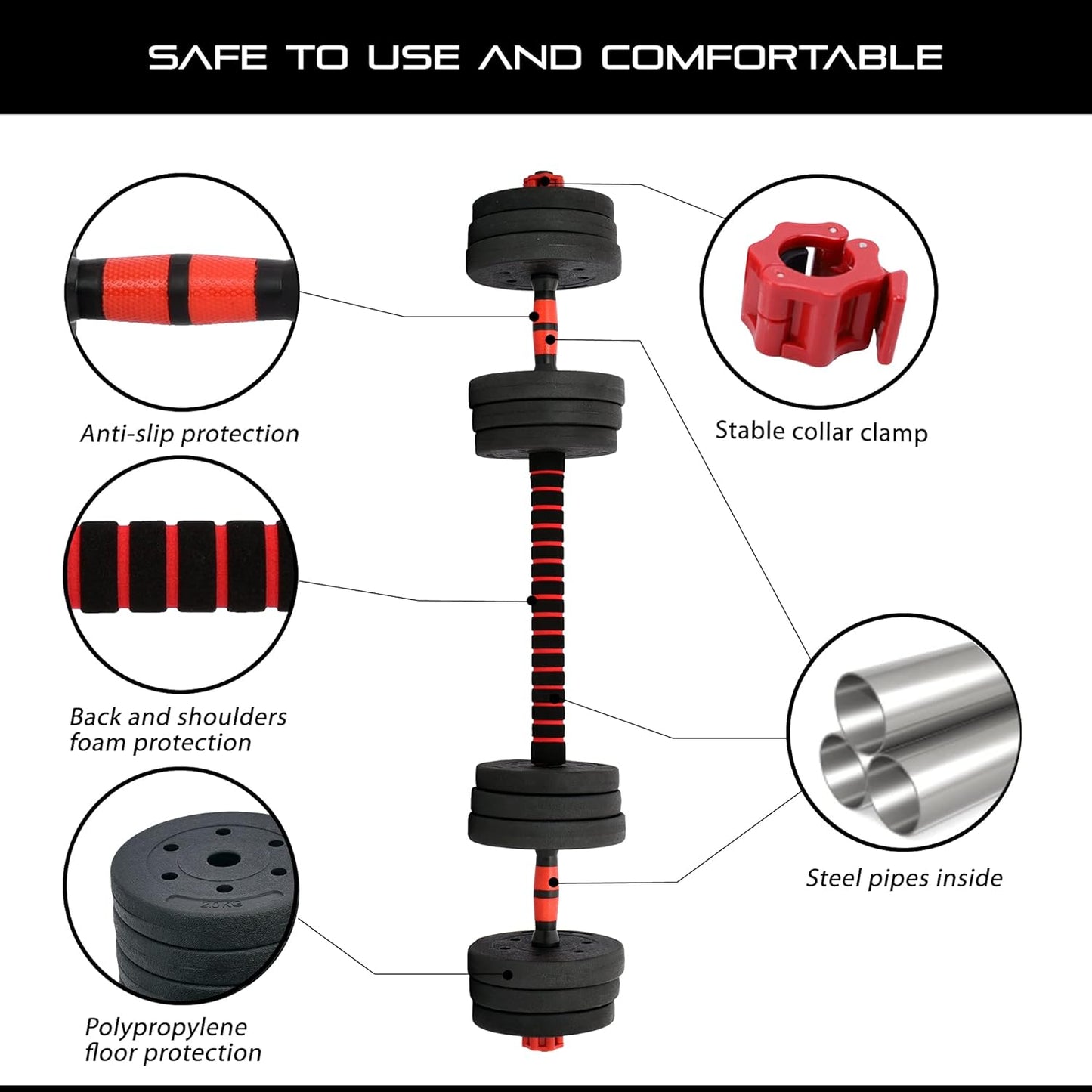 Adjustable Dumbbells Set - 33Lbs, 44Lbs, 66Lbs Weights with Barbell Connecting Rod - Weight Set for Home Gym