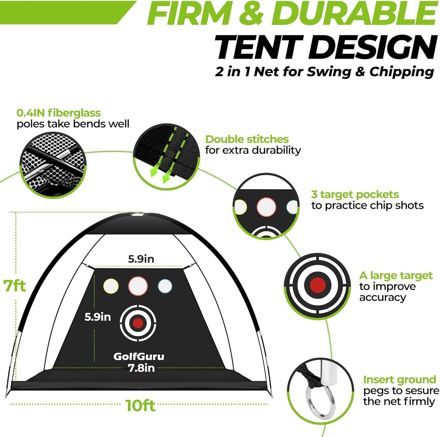 Golf Net, 10X7Ft All in 1 Golf Practice Net with XL Tri-Turf Golf Mat, Impact Target, 10 Golf Balls, 7 Golf Tees, 2 Rubber Golf Tees, Carry Bag, Golf Net for Backyard Driving Chipping Indoor