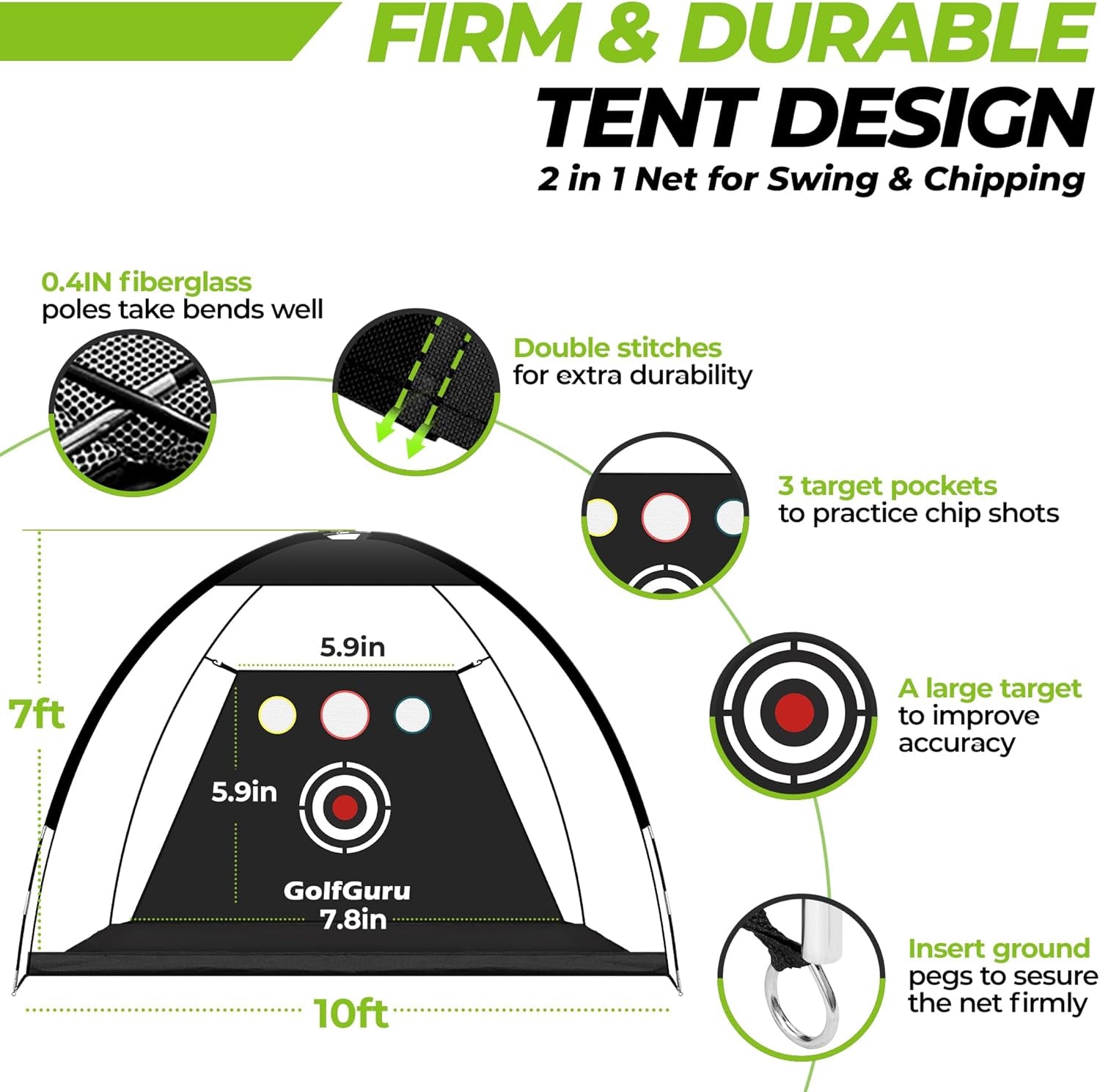 Golf Net, 10X7Ft All in 1 Golf Practice Net with XL Tri-Turf Golf Mat, Impact Target, 10 Golf Balls, 7 Golf Tees, 2 Rubber Golf Tees, Carry Bag, Golf Net for Backyard Driving Chipping Indoor