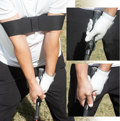 Grip Trainer Attachment & Swing Correcting Arm Band - Ultimate Black Golf Training Combo for Perfect Hand Positioning and Improved Swing Mechanics