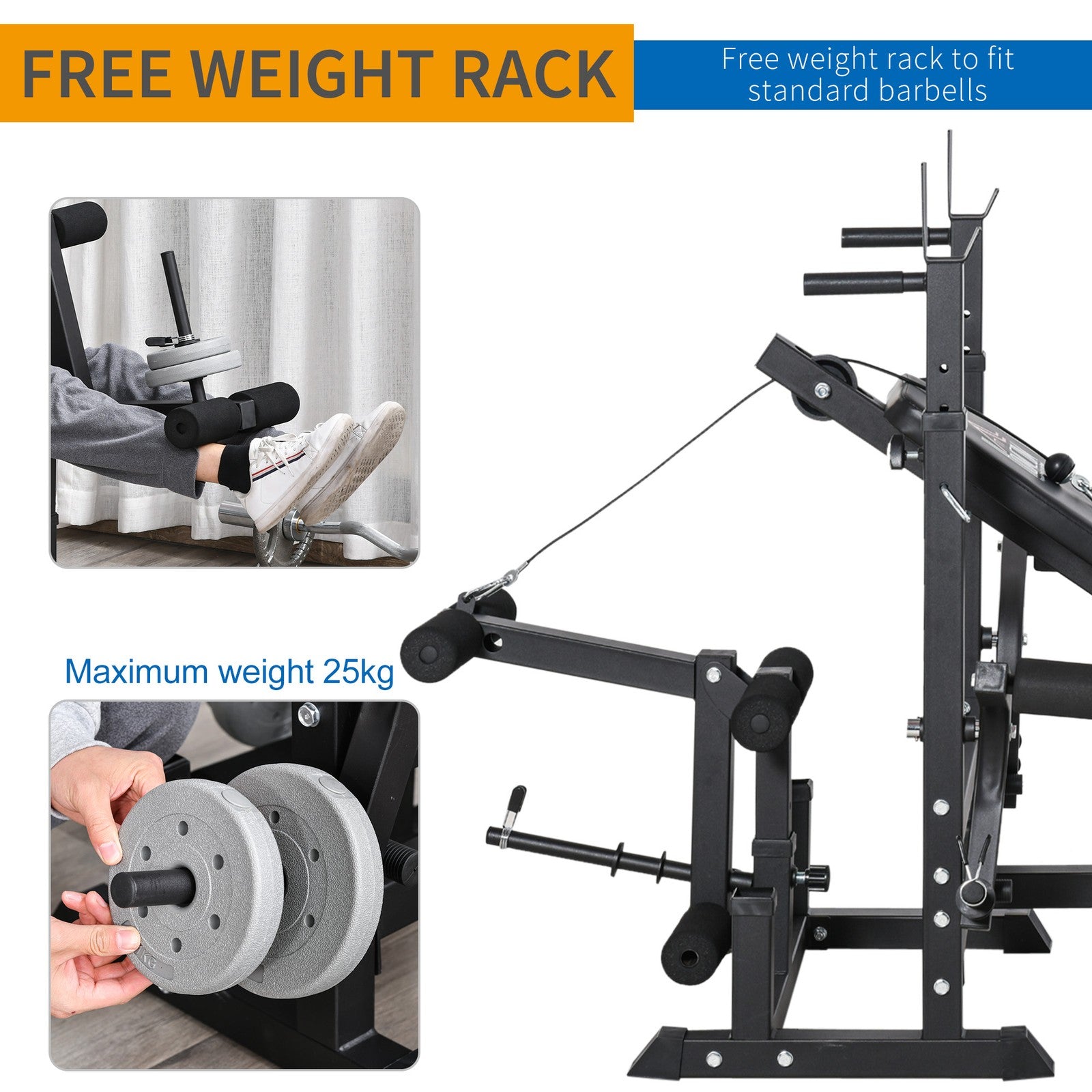 Weight Bench, 6 in 1 Adjustable Bench Press W/ Leg Extension, Barbell Rack