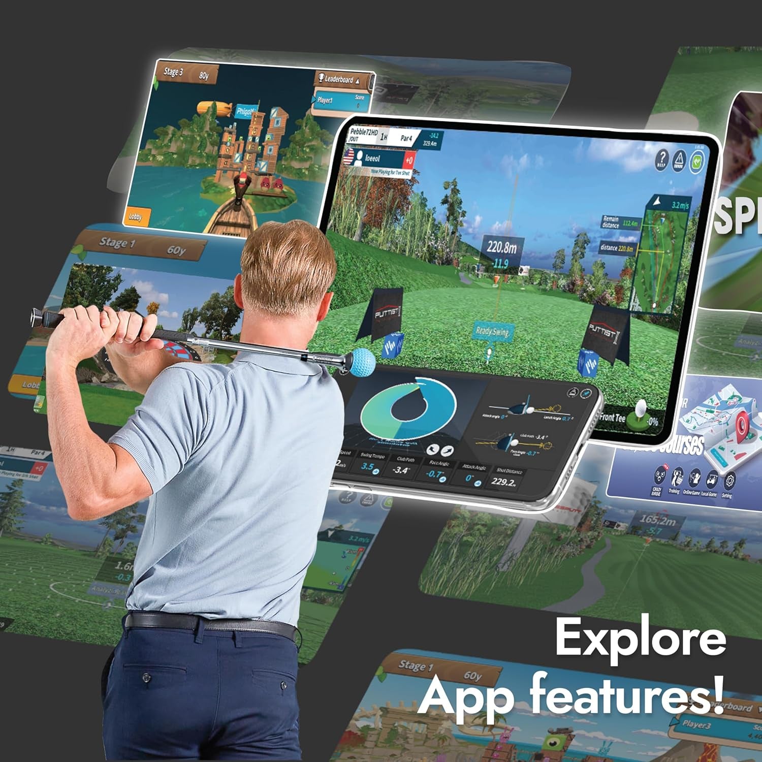 Transform Your Golf Game with the 2 Home Golf Game Simulator - Interactive Fun with Motion Sensor & Swing Stick for Any Space - Explore 38,000+ Courses on Android, iOS & E6 Connect!