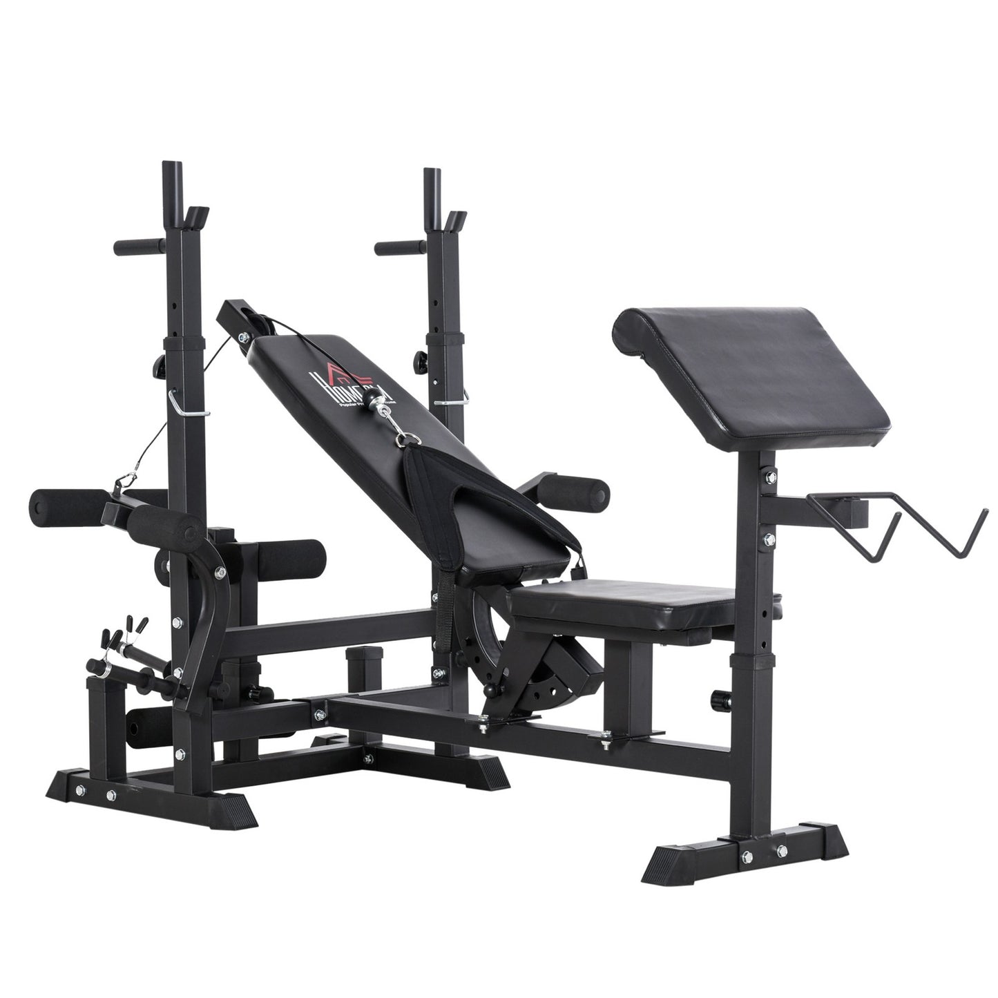 Weight Bench, 6 in 1 Adjustable Bench Press W/ Leg Extension, Barbell Rack