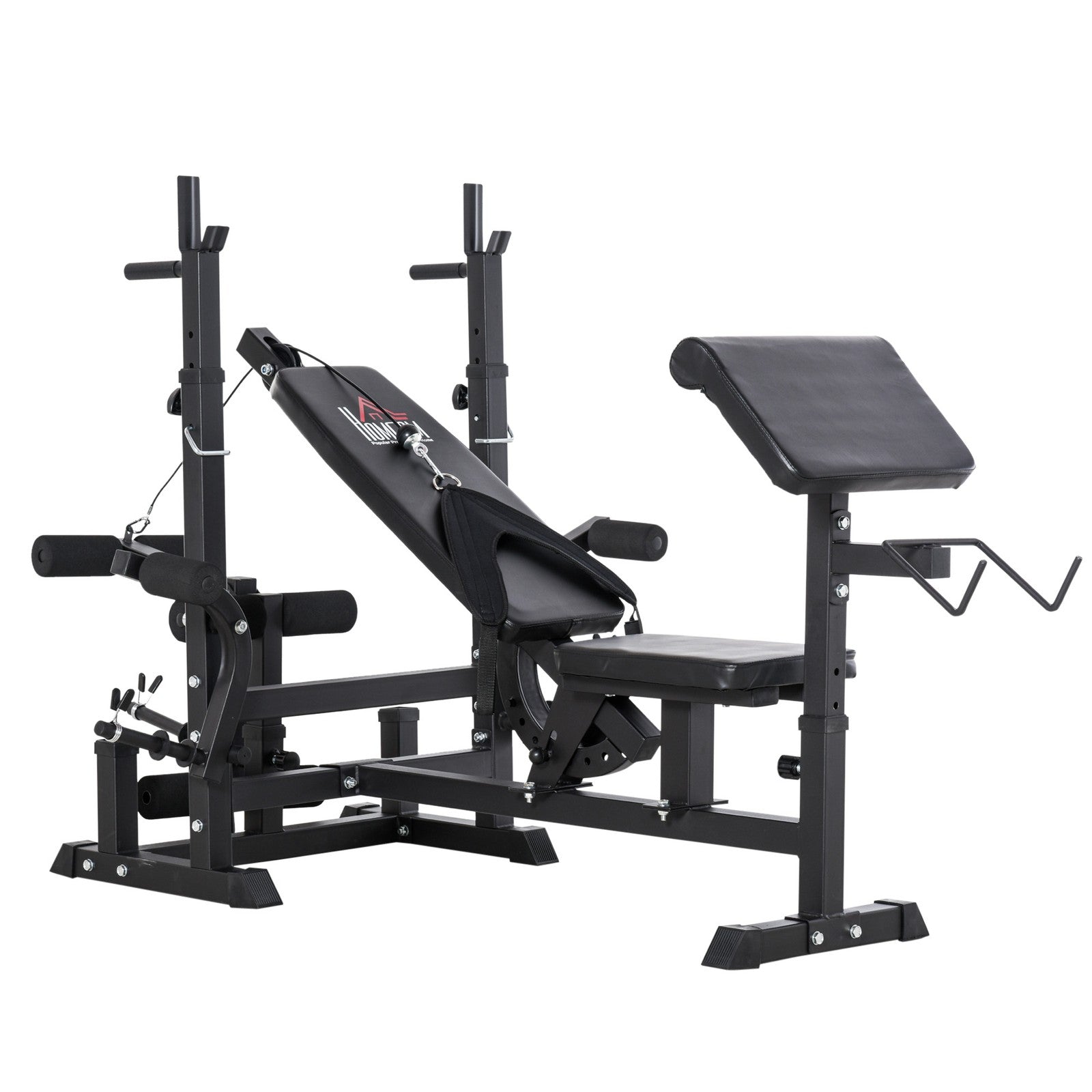 Weight Bench, 6 in 1 Adjustable Bench Press W/ Leg Extension, Barbell Rack