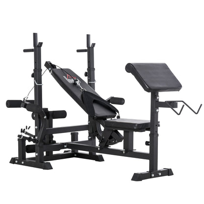 Weight Bench, 6 in 1 Adjustable Bench Press W/ Leg Extension, Barbell Rack