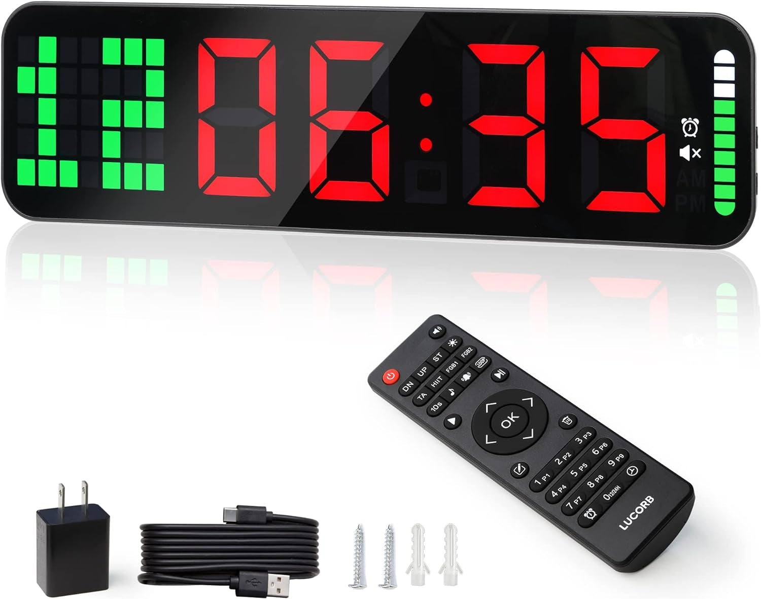 Gym Timer - Large Digital Gym Clock Wall with Interval Time Progress Bar, Countdown/Up Stopwatch, Remote Control for Home Gym Garage Boxing Crossfit