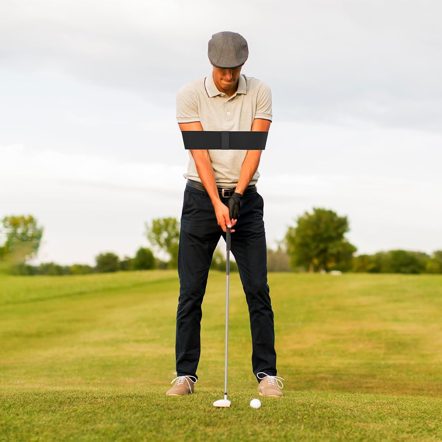 Grip Trainer Attachment & Swing Correcting Arm Band - Ultimate Black Golf Training Combo for Perfect Hand Positioning and Improved Swing Mechanics