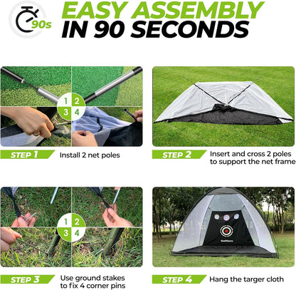 Golf Net, 10X7Ft All in 1 Golf Practice Net with XL Tri-Turf Golf Mat, Impact Target, 10 Golf Balls, 7 Golf Tees, 2 Rubber Golf Tees, Carry Bag, Golf Net for Backyard Driving Chipping Indoor