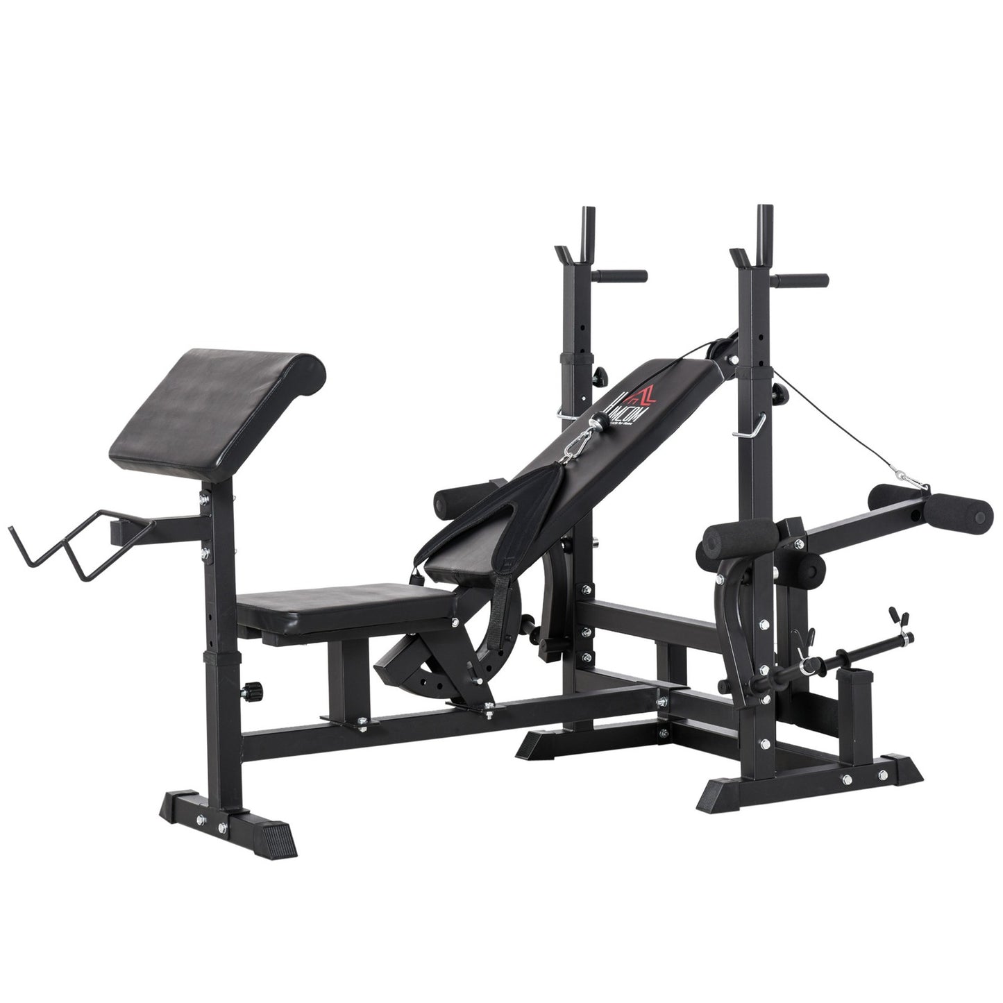 Weight Bench, 6 in 1 Adjustable Bench Press W/ Leg Extension, Barbell Rack