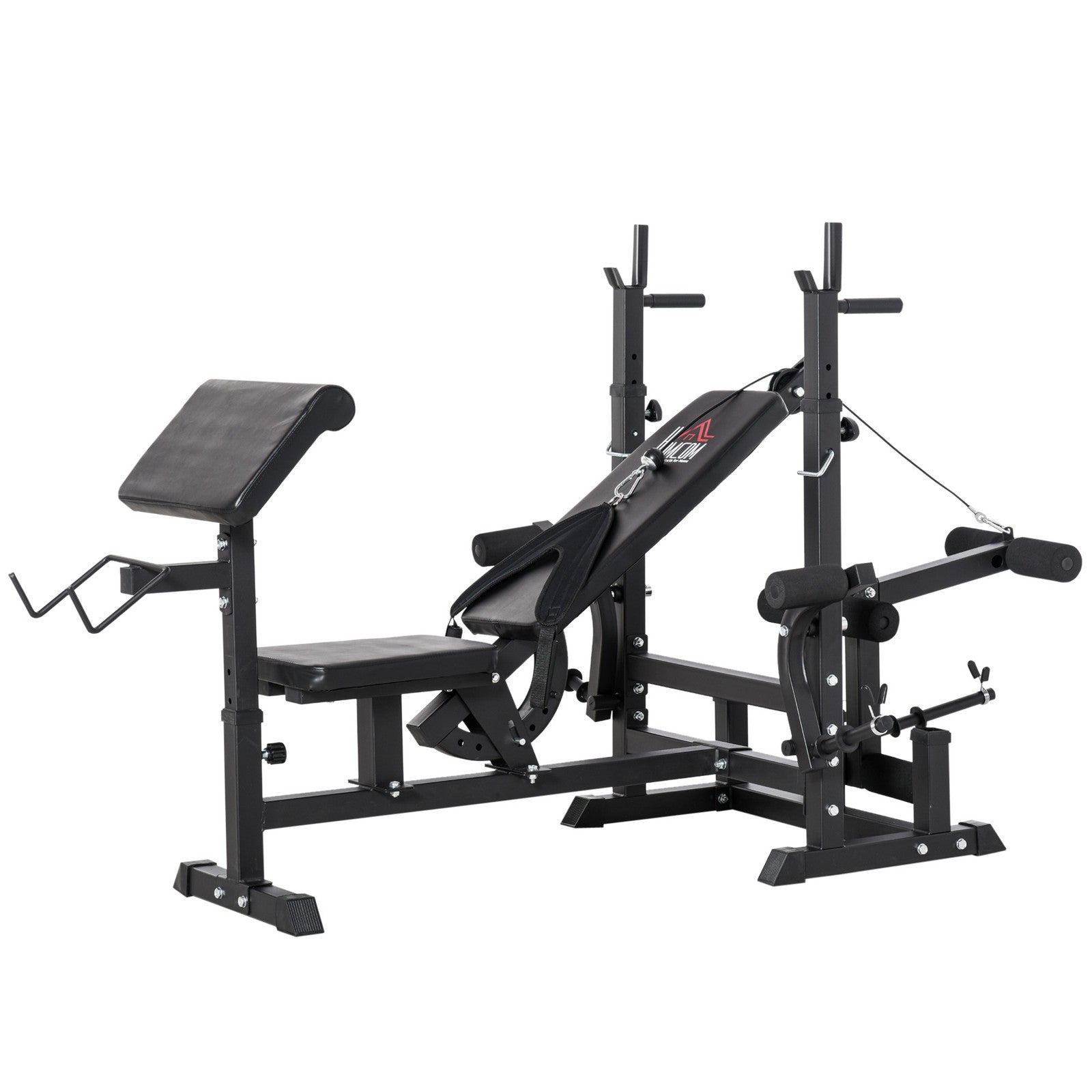 Weight Bench, 6 in 1 Adjustable Bench Press W/ Leg Extension, Barbell Rack