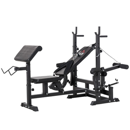 Weight Bench, 6 in 1 Adjustable Bench Press W/ Leg Extension, Barbell Rack