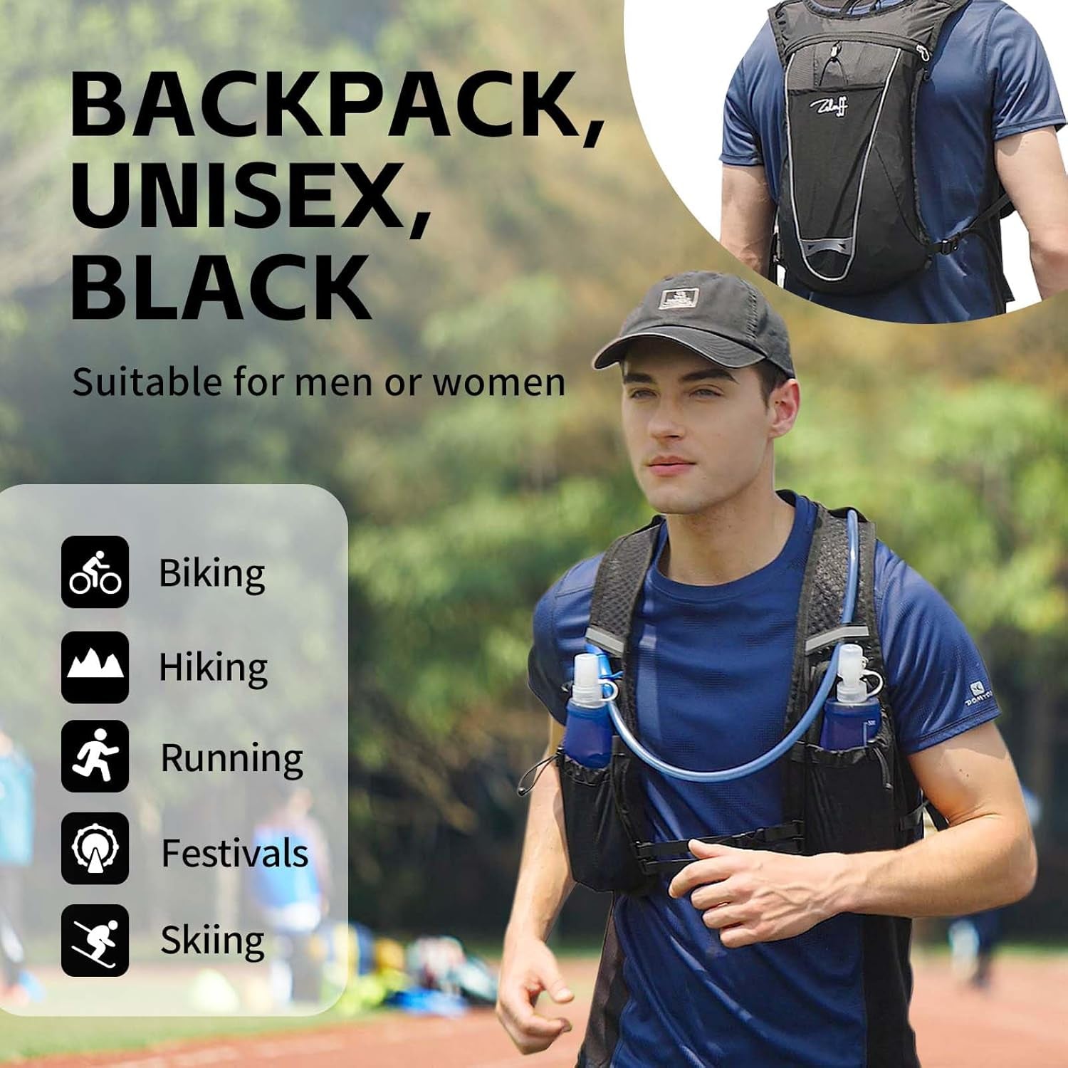 Hydration Backpack with 2L Bladder, Lightweight Running Vest for Cycling, Biking - Men and Women