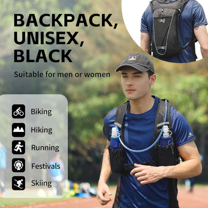 Hydration Backpack with 2L Bladder, Lightweight Running Vest for Cycling, Biking - Men and Women